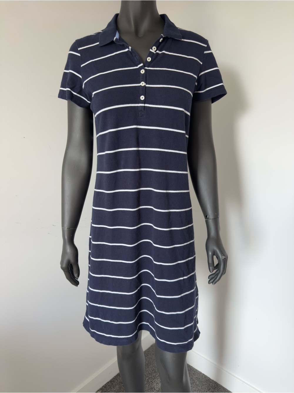 248. L.L. Bean Polo Stripe Navy Short Sleeve MIDI Dress Golf Casual